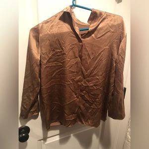 VINCE Brown Silk-Blend Blouse